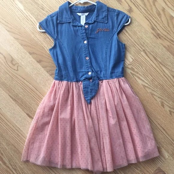 Guess Dresses Guess For Kids Girls Denim And Rose Gold Dress